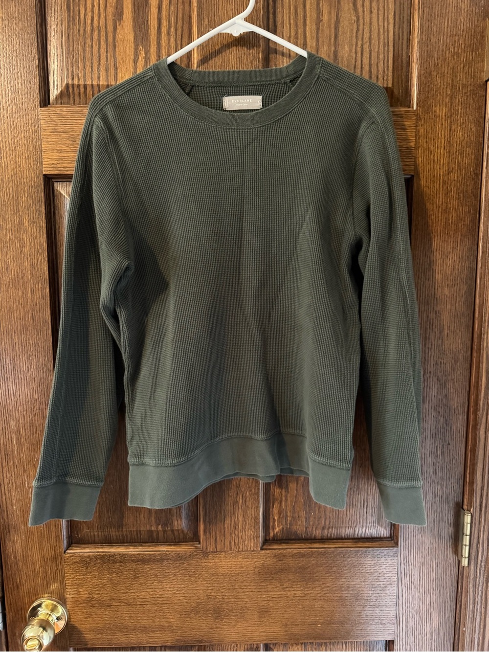 Everlane Olive Waffle-Knit organic cotton Crewneck